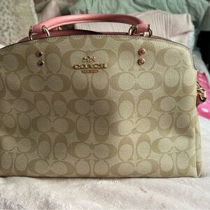 Coach Signature Satchel in Pink & Tan